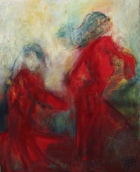 Stort maleri af to røde dansere
