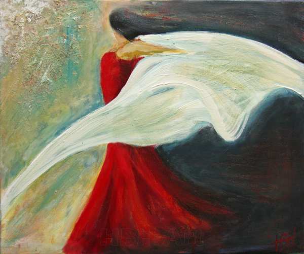 flamenco maleri af danser med sjal og bevægelse
