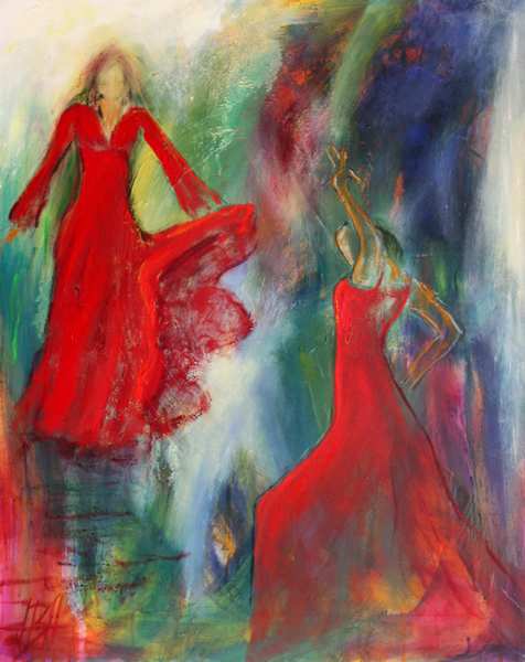 Maleri af røde flamencodansere