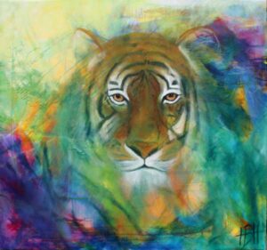 dyremaleri - maleri af tiger der kigger direkte på dig