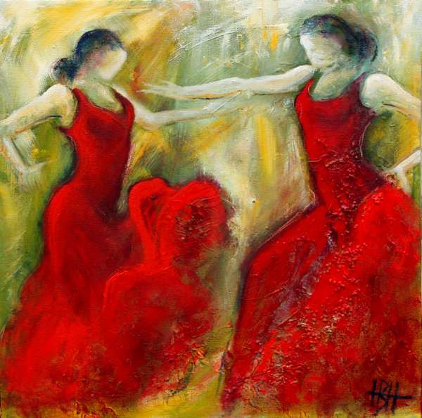 Maleri af to flamencodansere over for hinanden