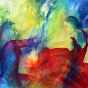 Stort maleri af flamencodansere med front mod hinanden