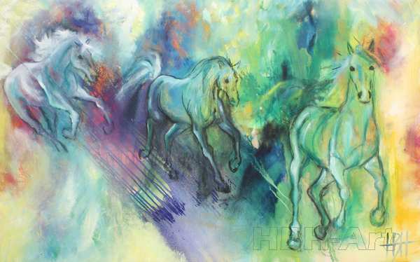 hestemaleri med farver og magisk baggrund