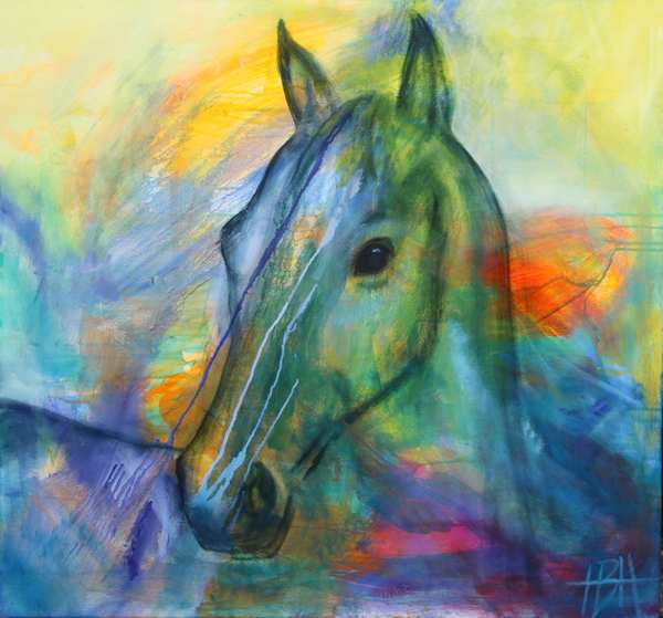 Maleri af hest i mange farver