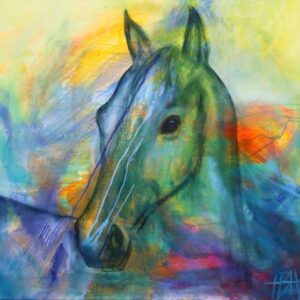 Maleri af hest i mange farver