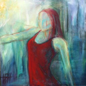 Maleri af kvinde i kolde farver