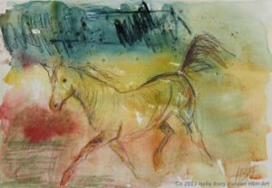 Akvarel af araber hest i trav