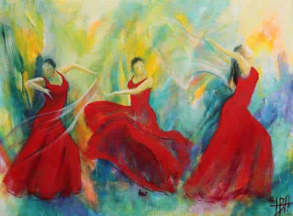 malerier til salg af tre dansere med sjal