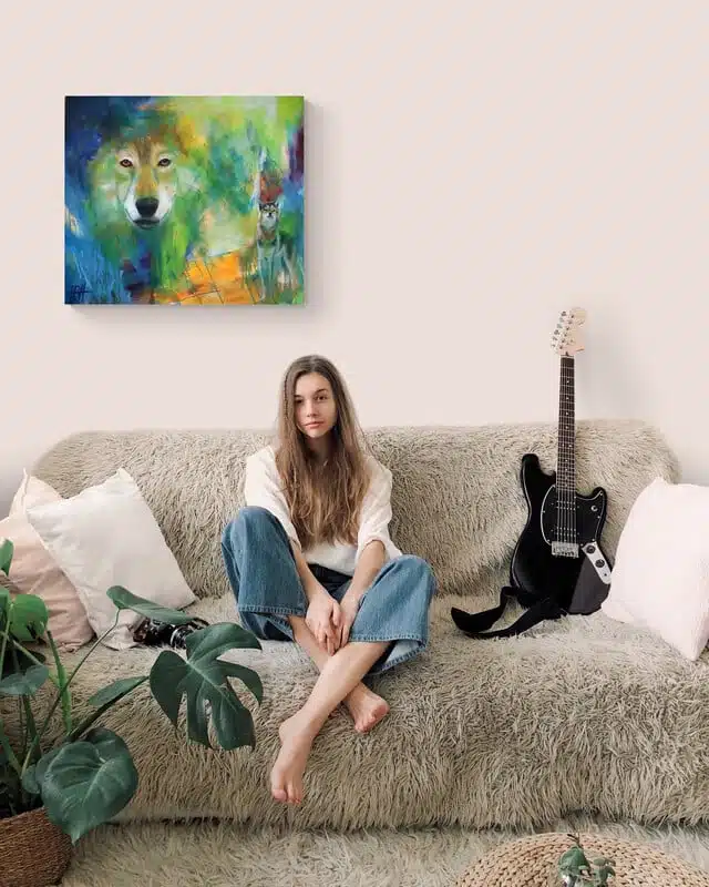Maleri af ulv i teenageværelset