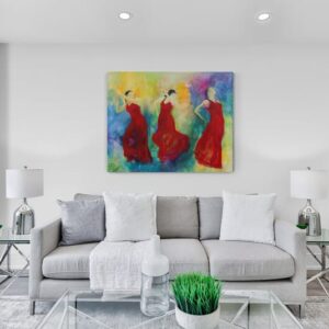 Malerier i stue - Dansemaleri over sofaen i stuen i stuen