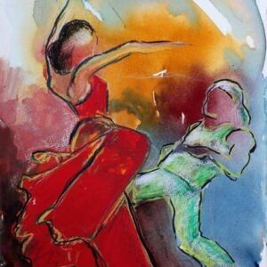 Farverig akvarel af flamencodanser og street-dancer