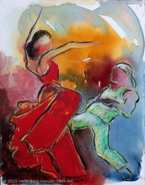 Farverig akvarel af flamencodanser og street-dancer