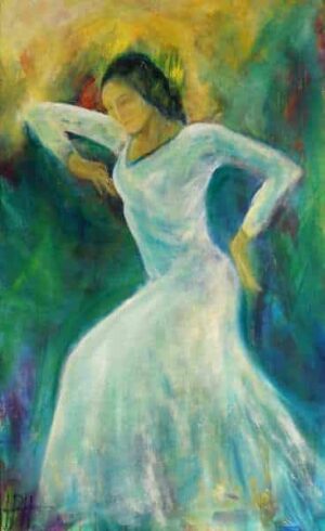 Maleri af danser i hvid kjole