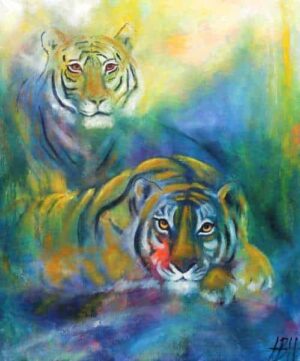 malerie af to tigre - malerier af vilde dyr