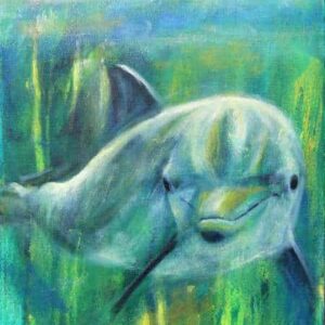 maleri af delfin under vandet