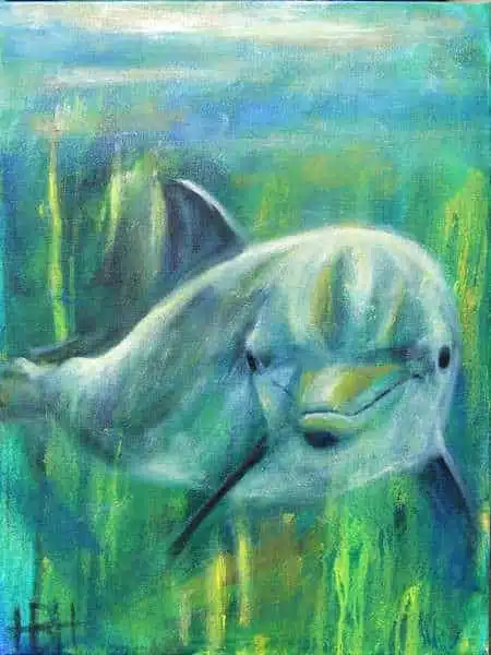 maleri af delfin under vandet