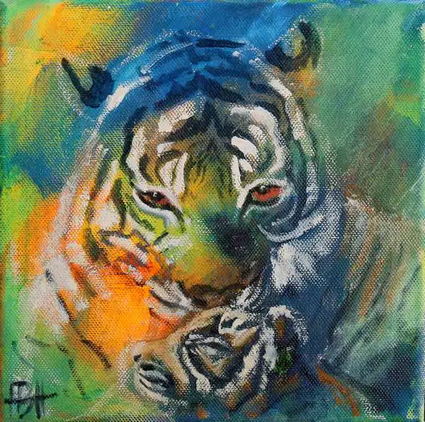 Maleri af tiger og unge