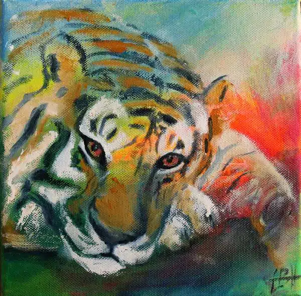 maleri af liggende tiger