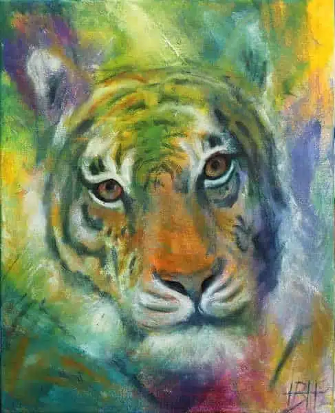 maleri af en tiger i nærbillede