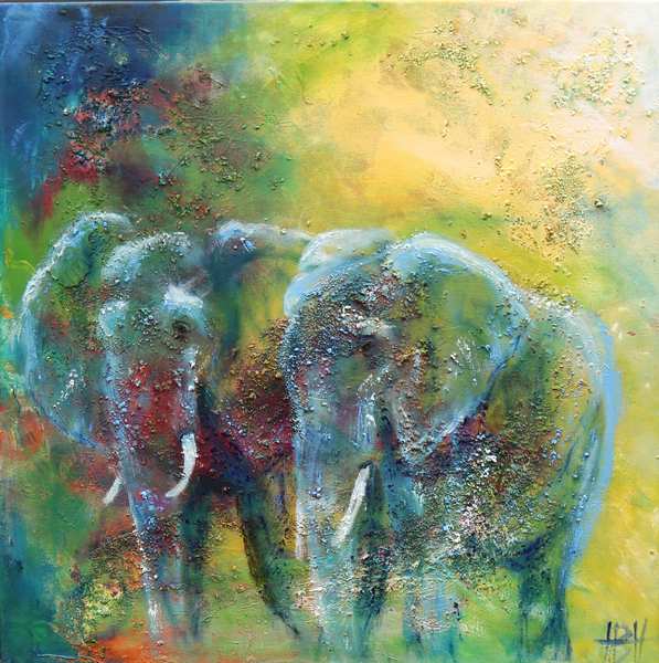 Dyremalerier - Maleri af to elefanter