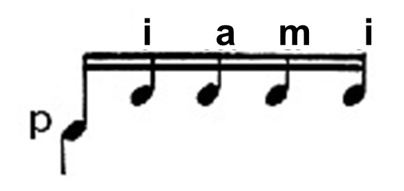 Tremolo : Guitarteknik, oftest meloditone spillet med tommelfinger (p) efterfulgt af korte ens toner spillet af pege- (i), ring- (a), langfinger (m) og igen (i)