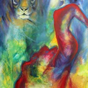 Maleri af tiger og kvinde