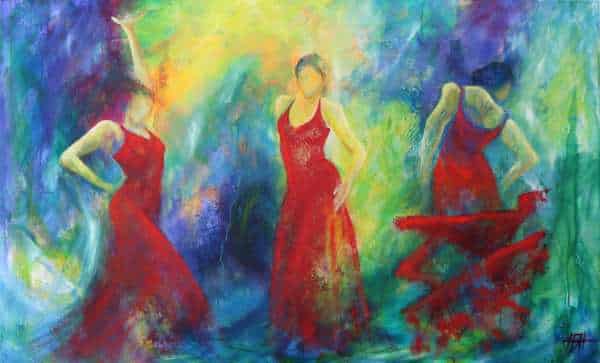 Maleri af tre flamencodansere - Orkanens øje