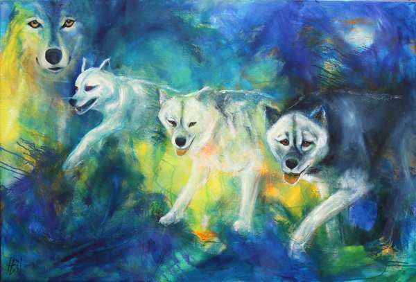 Sirius slædehunde - Maleri af Ulv og slædehunde