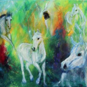 Maleri af hvide heste