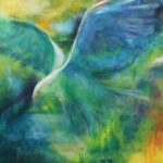 Maleri af &oslash;rn i bl&aring; og gr&oslash;nne farver