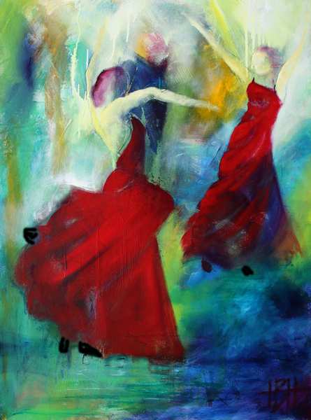 Maleri af to dansere, hvor fødderne er rykket rundt