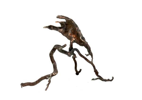 Fugl på gren Cire perdue støbt fugl der sidder på en bronzestøbt troldhasselgren