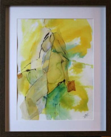 Kvinde set fra siden Mixed media croquis