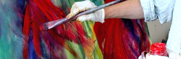 Oliemalerier med intens rd farve