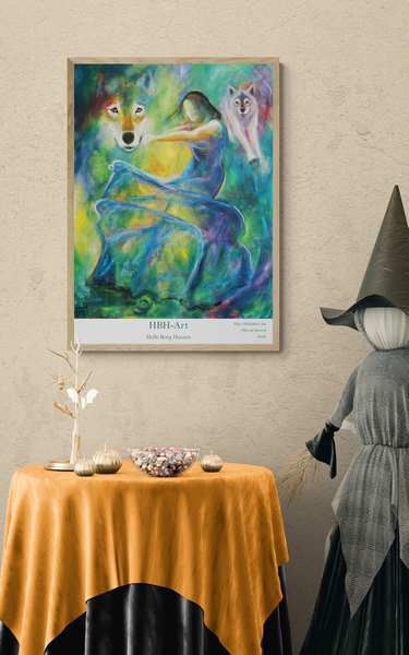 Indrammet plakat som kunsttryk af dansemaleri på væggen