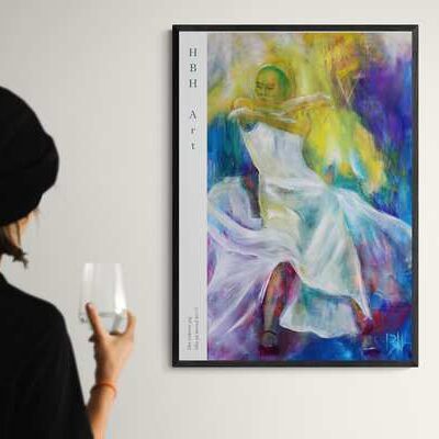 Indrammet plakat som kunsttryk af dansemaleri på væggen